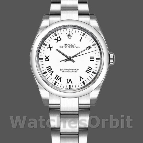 Womens Rolex Oyster Perpetual 31mm Womens-177200-White Roman Dial-Oyster Bracelet White Replica Watch Image