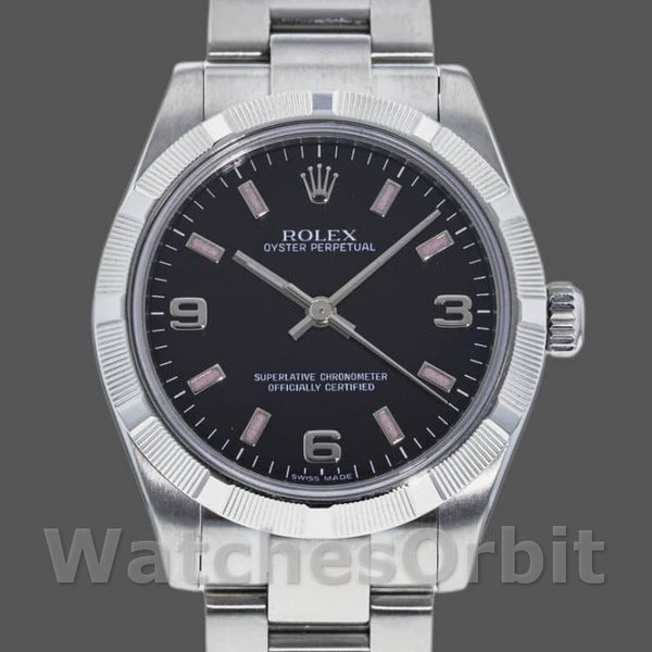 Womens Rolex Oyster Perpetual 31mm Womens-177210-Black Dial-Pink Baton Black Replica Image