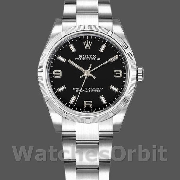 Womens Rolex Oyster Perpetual-177210, 31mm, Stainless Steel, Black Dial, Lady Black Replica Image