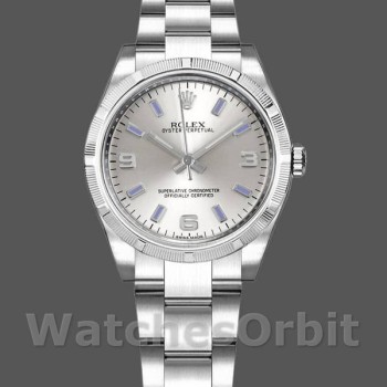 Women's Rolex Oyster Perpetual 31mm Women's-177210-Silver Dial-Blue Hour Markers Silver