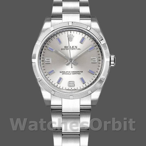 Womens Rolex Oyster Perpetual 31mm Womens-177210-Silver Dial-Blue Hour Markers Silver Replica Image