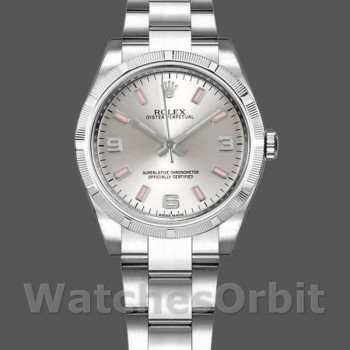 Women's Rolex Oyster Perpetual 31mm Women's-177210-Silver Dial-Pink Hour Markers Silver