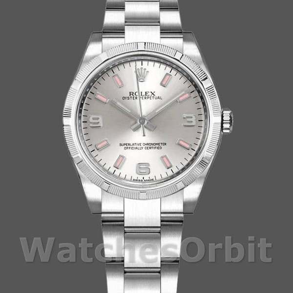 Womens Rolex Oyster Perpetual 31mm Womens-177210-Silver Dial-Pink Hour Markers Silver Replica Image