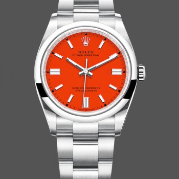 Unisex's Rolex Oyster Perpetual-126000 0007, Oystersteel, Coral Red Dial, Oyster Bracelet Red