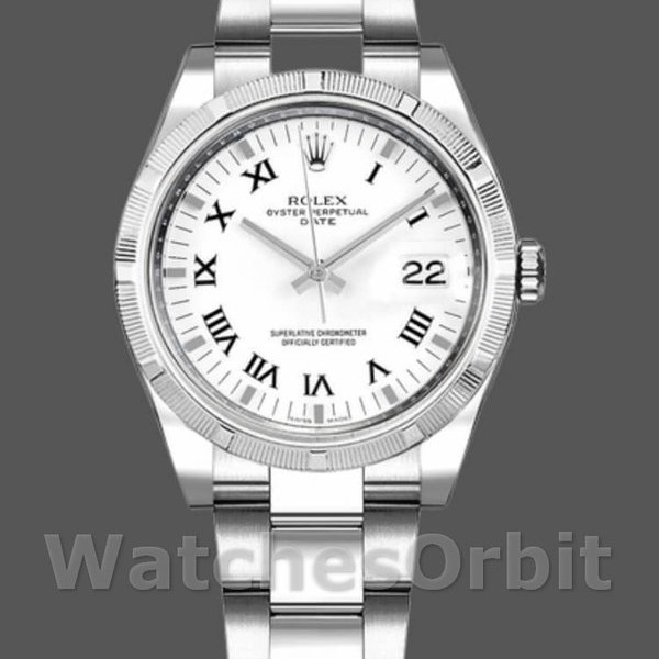 Unisexs Rolex Oyster Perpetual Date 36mm Unisex-115210-White Roman Numeral Dial White Replica Image