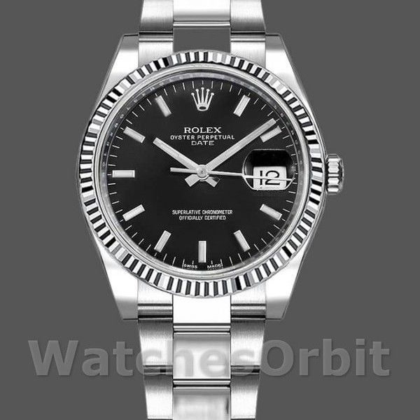 Unisexs Rolex Oyster Perpetual 34mm Unisex-115234-Black Dial Black Replica Image