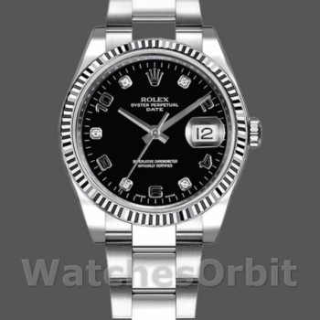 Unisex's Rolex Oyster Perpetual Date 34mm Unisex-115234-Black Diamond Dial Black Diamond