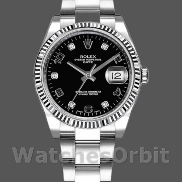 Unisexs Rolex Oyster Perpetual Date 34mm Unisex-115234-Black Diamond Dial Black Diamond Replica Image