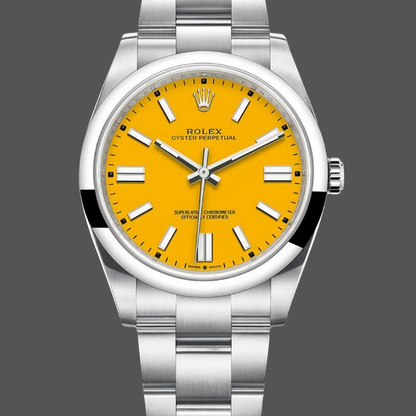 Mens Rolex Oyster Perpetual-124300, Oystersteel, Yellow Dial Yellow Dial Replica Watch Image