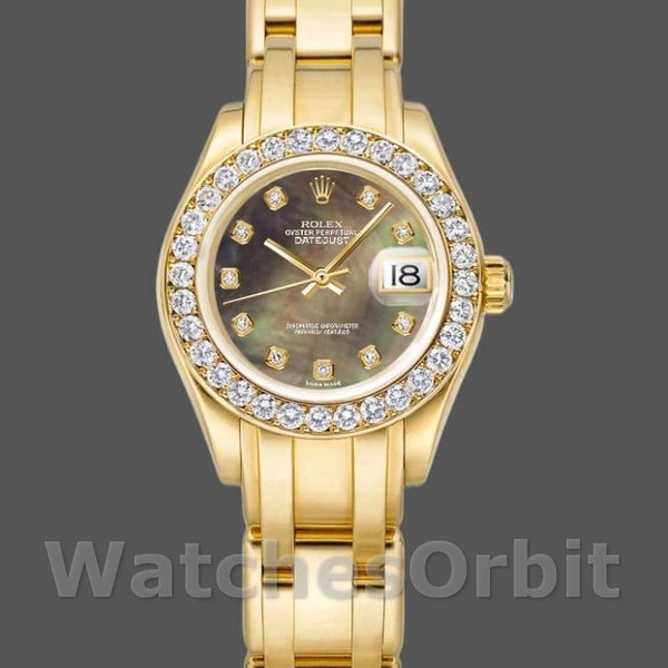 Womens Rolex Pearlmaster 29mm Womens-80298-Yellow Gold-MOP Dial Luxury Replica Image