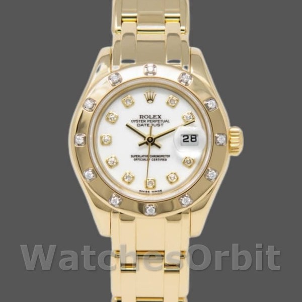 Womens Rolex Pearlmaster 29mm Womens-80318-Yellow Gold-White Dial Luxury Replica Image