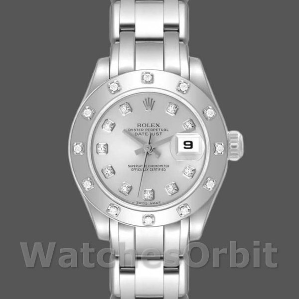 Womens Rolex Pearlmaster 29mm Womens-80319-Silver Diamond Dial Luxury Replica Image