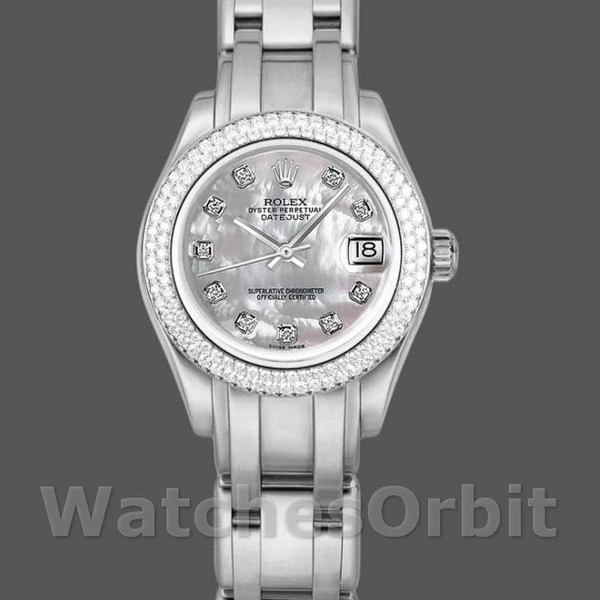 Womens Rolex Pearlmaster 34mm Womens-81339-White MOP Diamond Dial Luxury Replica Image