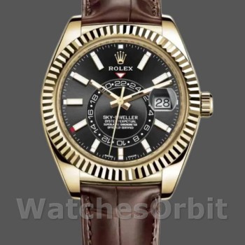 Men's Rolex Sky-Dweller 42mm Men's-326138-Black Dial-Yellow Gold Black<br />