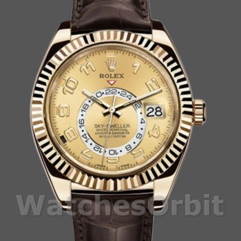 Men's Rolex Sky-Dweller 42mm Men's-326138-Champagne Arabic Dial-Yellow Gold Champagne