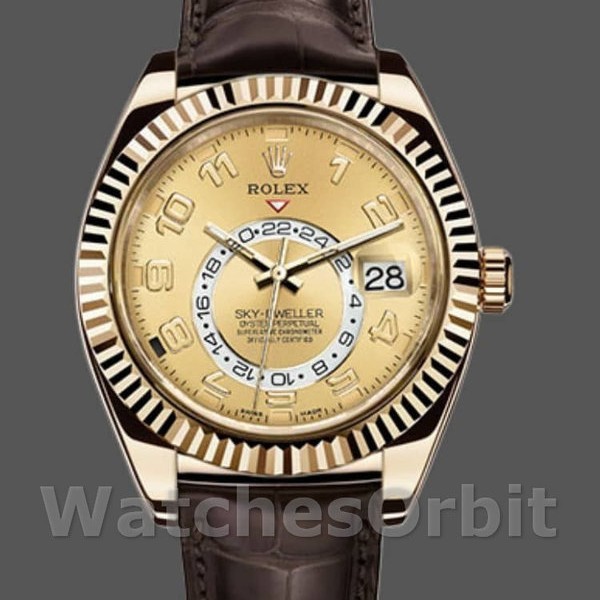 Mens Rolex Sky-Dweller 42mm Mens-326138-Champagne Arabic Dial-Yellow Gold Champagne Replica Image