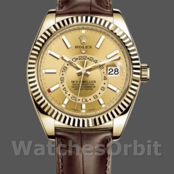 Men's Rolex Sky-Dweller 42mm Men's-326138-Champagne Dial-Yellow Gold Champagne<br />