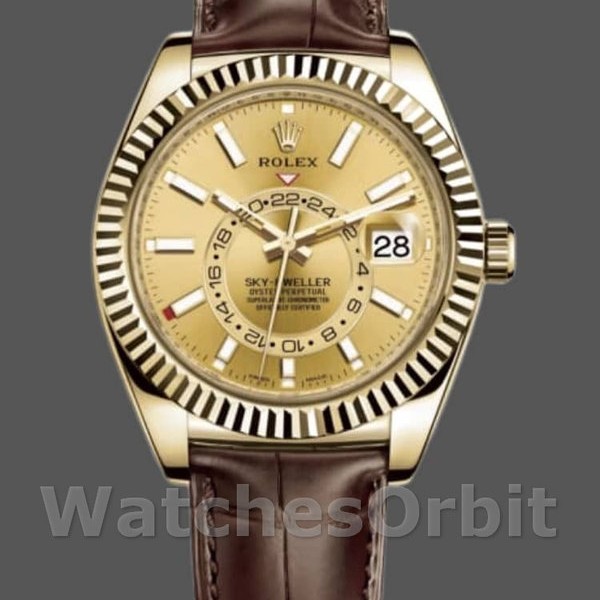 Mens Rolex Sky-Dweller 42mm Mens-326138-Champagne Dial-Yellow Gold Champagne<br /> Replica Image