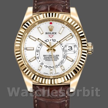 Men's Rolex Sky-Dweller 42mm Men's-326138-White Dial-Yellow Gold White