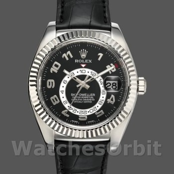 Men's Rolex Sky-Dweller 42mm Men's-326139-Black Dial-Leather Strap Black