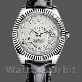 Men's Rolex Sky-Dweller 42mm Men's-326139-Ivory Roman Dial-Leather Strap Ivory<br />