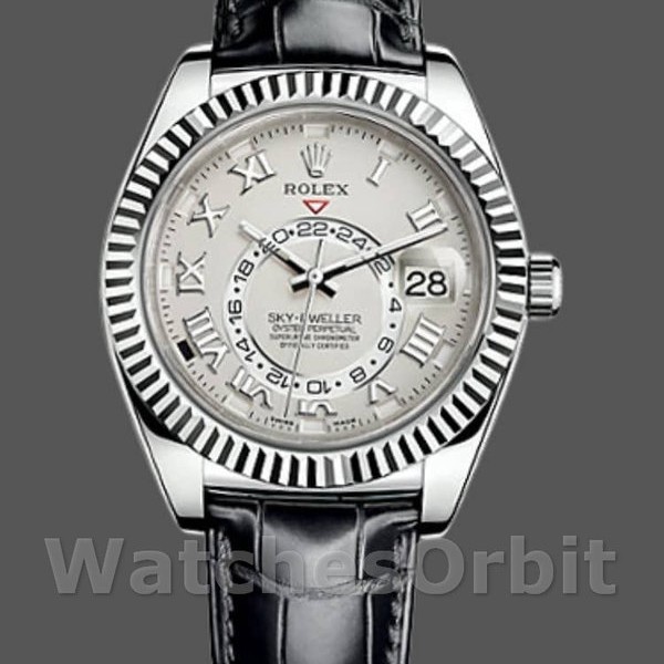 Mens Rolex Sky-Dweller 42mm Mens-326139-Ivory Roman Dial-Leather Strap Ivory<br /> Replica Image