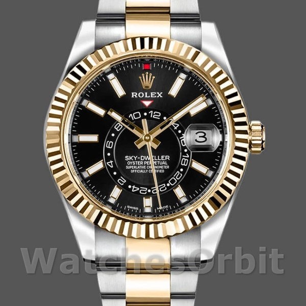 Mens Rolex Sky-Dweller 42mm Mens-326933-Black Dial-Stainless Steel Luxury Replica Image
