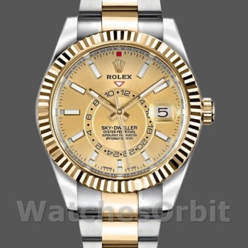 Men's Rolex Sky-Dweller 42mm Men's-326933-Champagne Dial-Stainless Steel Champagne