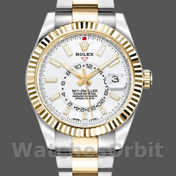 Mens Rolex Sky-Dweller 42mm Mens-326933-Stainless Steel-White Dial White Replica Image