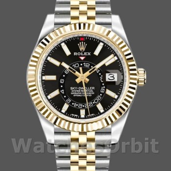 Men's Rolex Sky-Dweller 42mm Men's-326933-Stainless Steel & Yellow Gold-Black Dial Black<br />