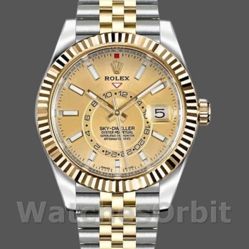 Men's Rolex Sky-Dweller 42mm Men's-326933-Stainless Steel & Yellow Gold-Champagne Dial Champagne