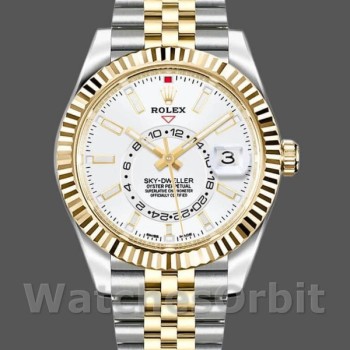 Men's Rolex Sky-Dweller 42mm Men's-326933-Stainless Steel & Yellow Gold-White Dial White
