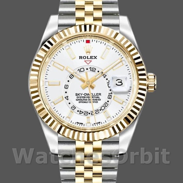 Mens Rolex Sky-Dweller 42mm Mens-326933-Stainless Steel & Yellow Gold-White Dial White Replica Image