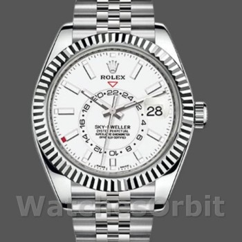 Men's Rolex Sky-Dweller 42mm Men's-326934-Fluted Bezel-White Dial White