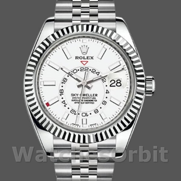 Mens Rolex Sky-Dweller 42mm Mens-326934-Fluted Bezel-White Dial White Replica Image