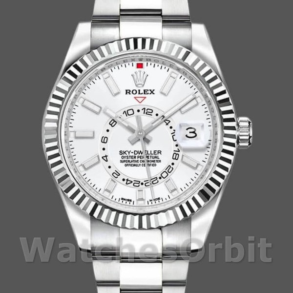 Mens Rolex Sky-Dweller 42mm Mens-326934-Stainless Steel-White Dial White Replica Image