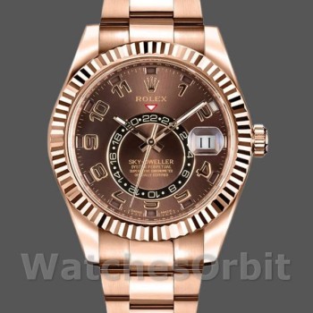 Men's Rolex Sky-Dweller 42mm Men's-326935-Everose Gold-Chocolate Arabic Dial Chocolate<br />