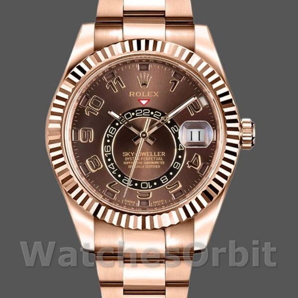 Mens Rolex Sky-Dweller 42mm Mens-326935-Everose Gold-Chocolate Arabic Dial Chocolate<br /> Replica Image