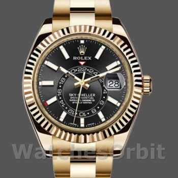 Men's Rolex Sky-Dweller 42mm Men's-326938-Yellow Gold-Black Dial Black