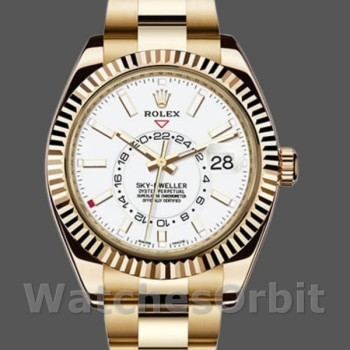 Men's Rolex Sky-Dweller 42mm Men's-326938-Yellow Gold-White Dial White