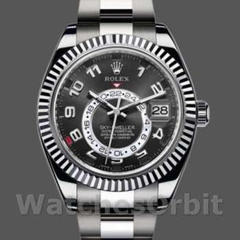 Men's Rolex Sky-Dweller 42mm Men's-326939-Fluted Bezel-Black Dial Black<br />