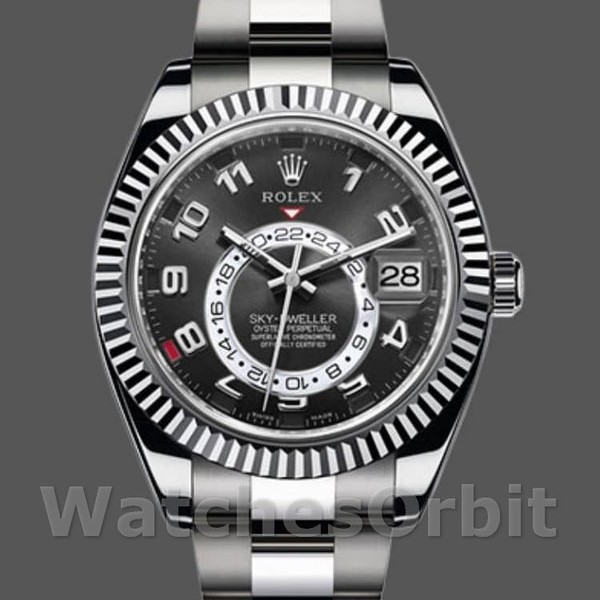 Mens Rolex Sky-Dweller 42mm Mens-326939-Fluted Bezel-Black Dial Black<br /> Replica Image