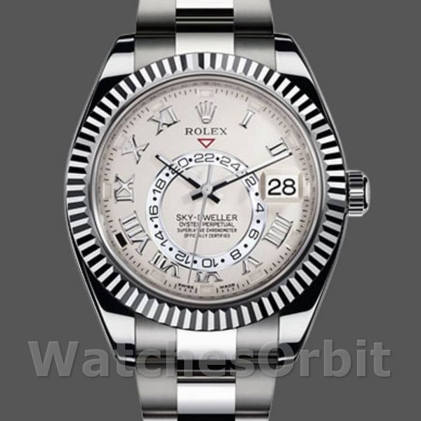 Mens Rolex Sky-Dweller 42mm Mens-326939-Fluted Bezel-Ivory Dial Ivory<br /> Replica Image