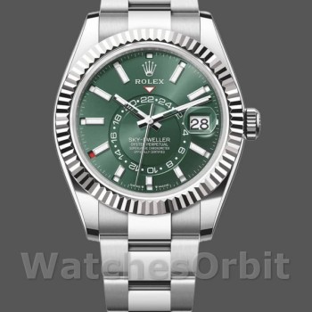 Men's Rolex Sky-Dweller 42mm Men's-336934-Fluted Bezel-Green Dial Green