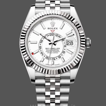 Men's Rolex Sky Dweller 42mm White Dial Fluted Bezel M336934 0004 Men's White Dial