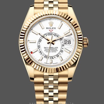 Men's Rolex Sky‑Dweller 42-M336938 0006, Yellow Gold, GMT, White Dial, Jubilee Style, Men’s White