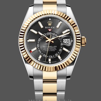 Men's Rolex Sky Dweller 42mm Yellow Rolesor Black Dial Oyster M336933 0003 Men's Black Dial