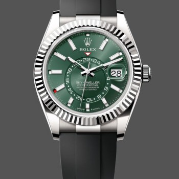 Men's Rolex Sky Dweller 42mm Black Dial Rubber Strap M336239 0002 Men's Green Dial
