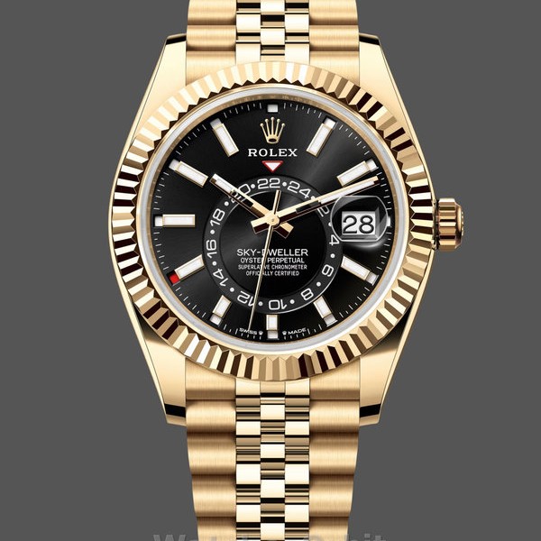 Mens Rolex Sky‑Dweller 42-m336938 0005, 42mm, 18K Yellow Gold, Black Dial Black Dial Replica Watch Image