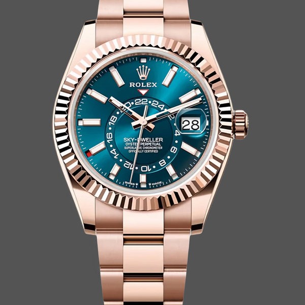 Mens Rolex Sky‑Dweller-m336935 0001, 42mm, 18K Everose Gold, Blue-green Replica Watch Image